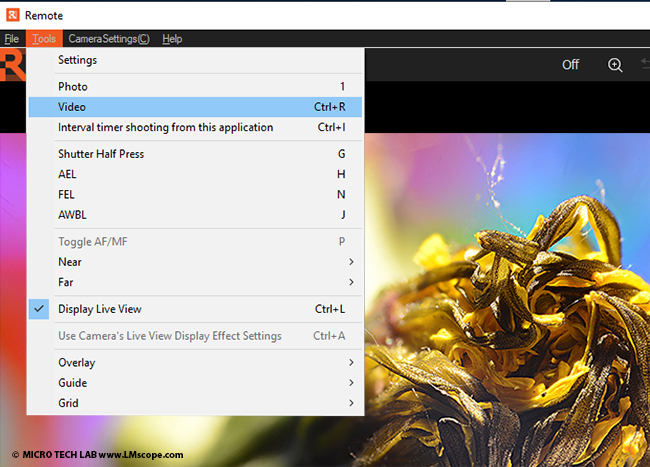 Einstellungen Sony Imaging Remote