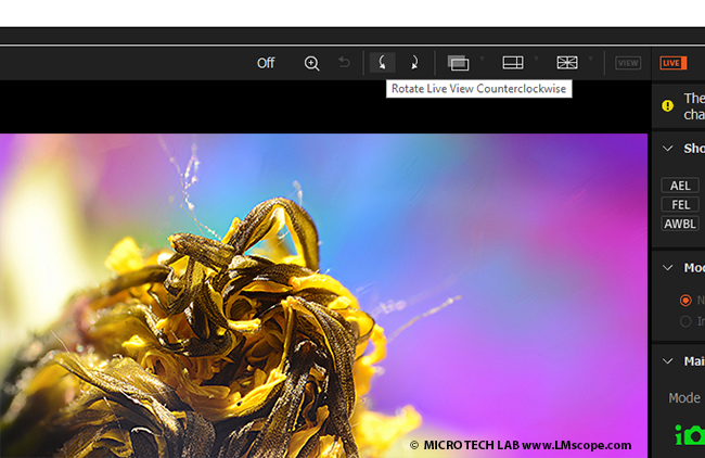 Bilddrehung Live view Mikroskopfoto Sony Software