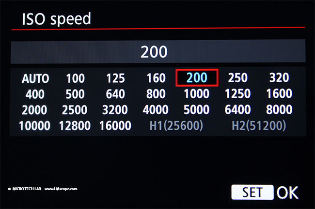 Canon EOS 7D II gute ISO Werte für die Mikroskopie