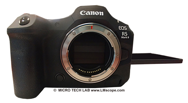 Vollformat Hybride Kamera Canon EOS R5II als Mikroskopkamera mit bewegliches Display