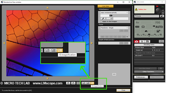 Canon EOS Lupenfunktion vergrößern, Mikroskopadapter