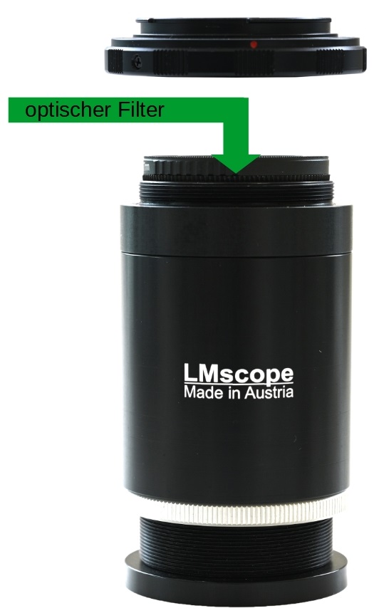 Mikroskop Adapter mit Integrierten optischer Filter,  Polarisationsfilter, diverse Farbfilter oder UV-Sperrfilter