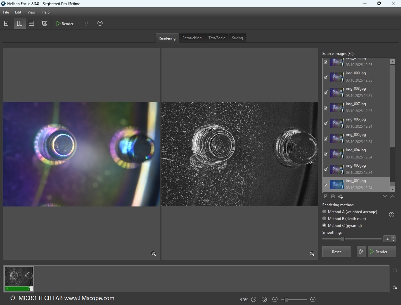Helicon Focus Software Fokusstacking, von jedem Einzelfoto werden nur die sch�rfsten Areale �bernommen