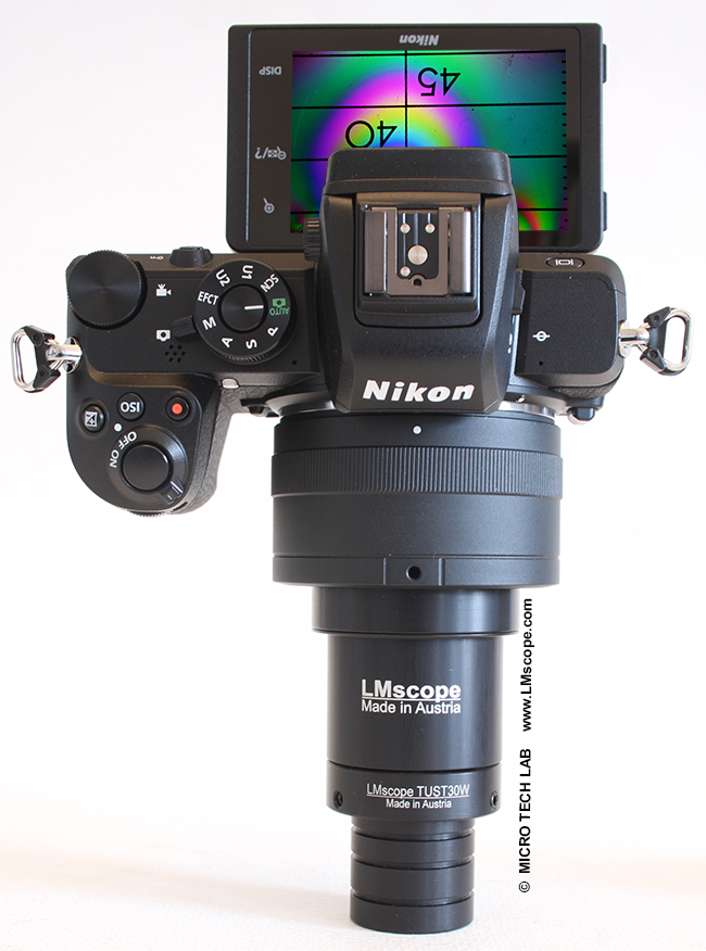 Nikon Z50 Systemkamera am Mikroskop Okulartubus 30mm befestigen Adapter mit integrierter Optik
