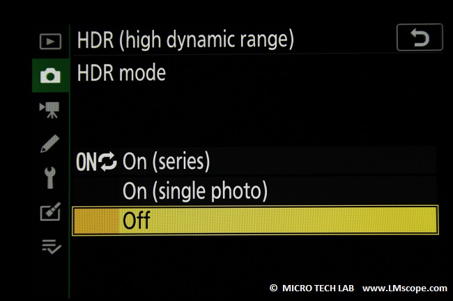 HDR Modus ausschalten Systemkamera Nikon