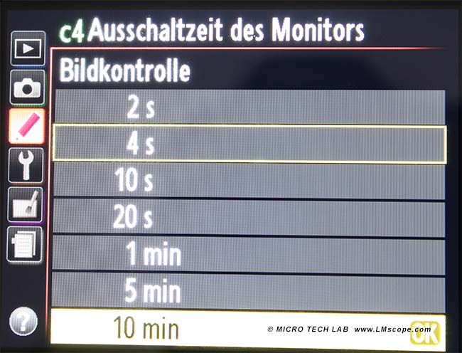 Nikon DSLR Ausschaltzeit verlängern
