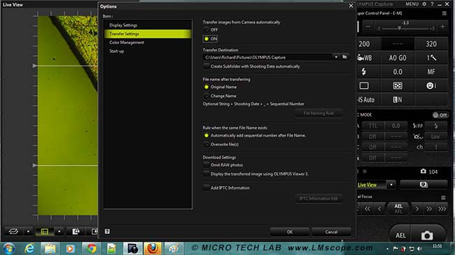 enregistrer sur le PC Olympus logiciel