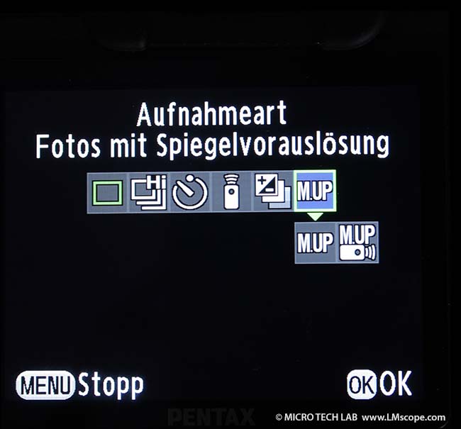 Pentax Spiegelvorausl�sung einstellen