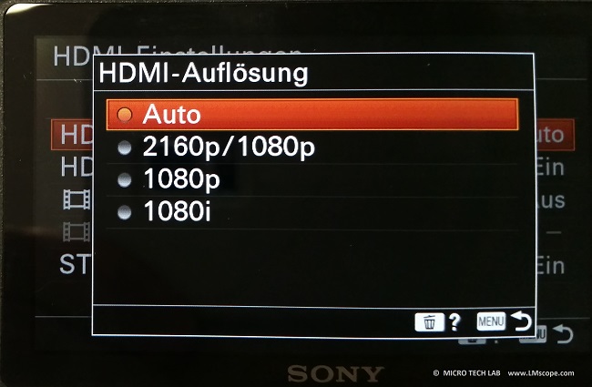 Sony ILCE 6400D HDMI Aufl�sung w�hlen