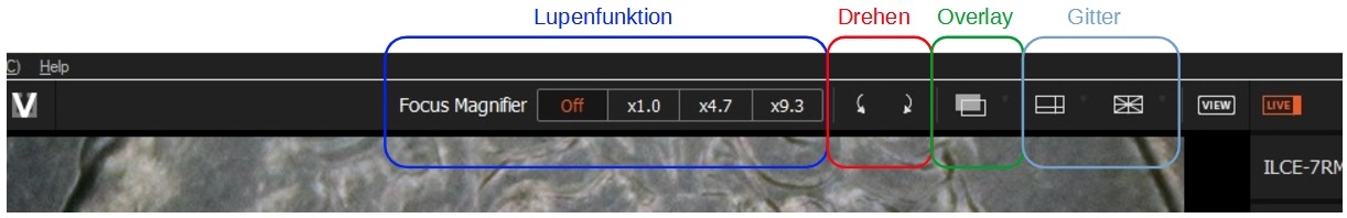Imaging Edge Vergrößerungsoptionen Drehen Overlay Gitter