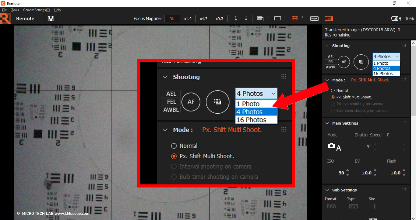 H�here Bildqualit�t in der Mikroskopie: Sony Remote software Pixel Shift multi shooting