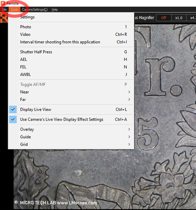Sony Remote Imageing Edge Tools Einstellungen