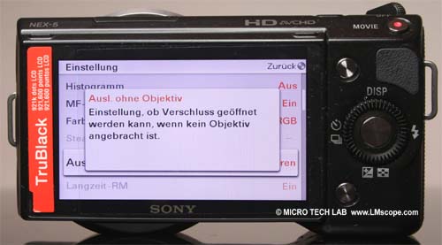 Sony Nex Ausl�sen ohne Objektiv