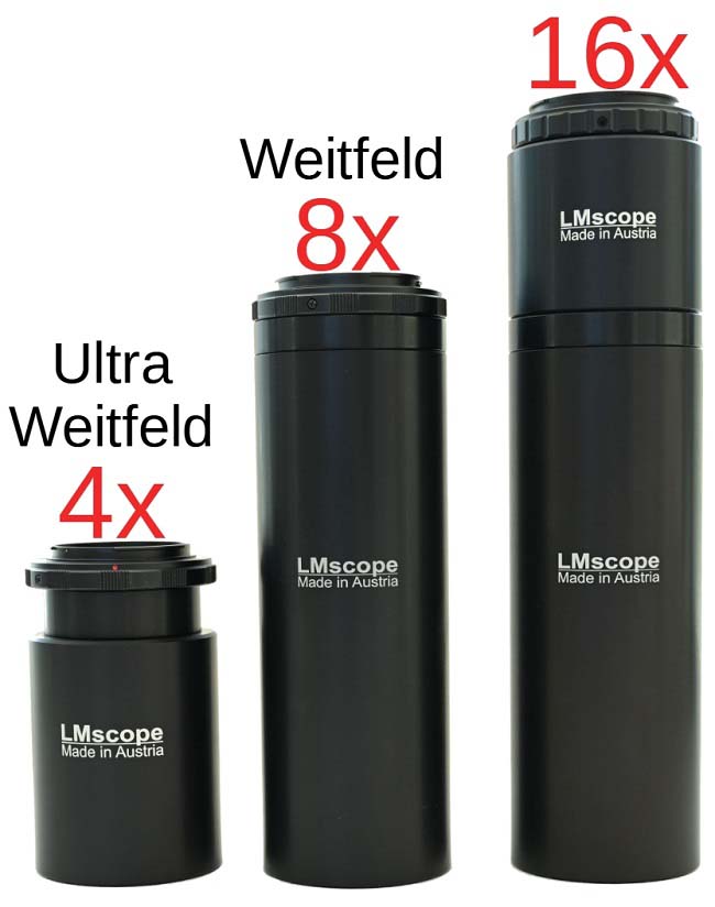 LM Tubusvarianten f�r LM Fotomikroskop mit unendlich Optik, Vergr��erung Ultra Weitfeld 4x, 8x, 16